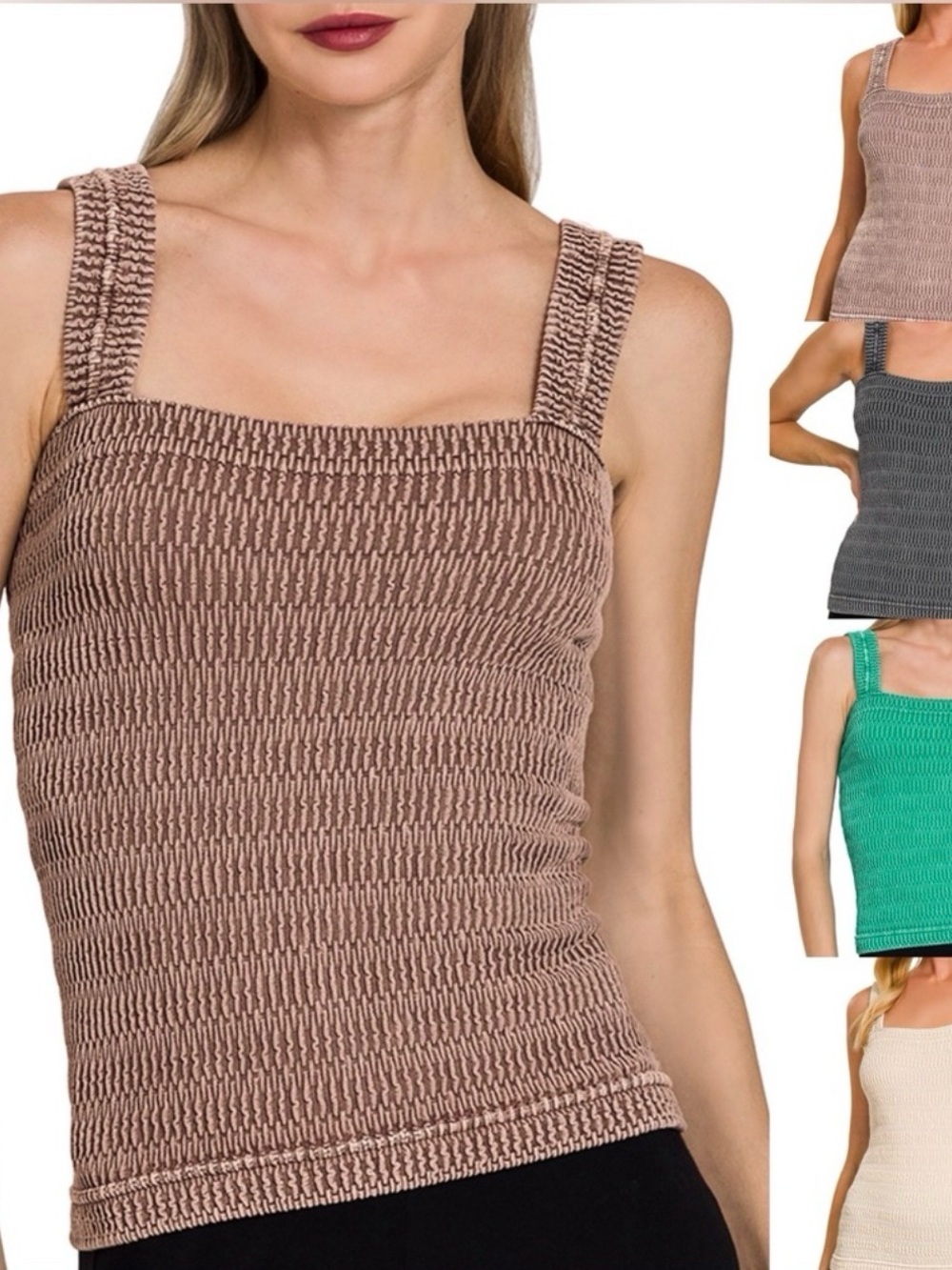 Kelly Green Smocked Square-Neck Tank Top - NWT
